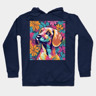 Dashing Dachshund, vibrant dog surrounded by flowers Hoodie